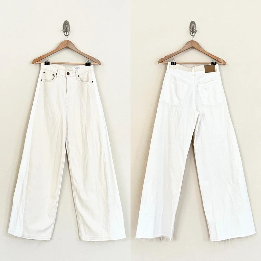 RAG & BONE Sofie Two Tone Frayed Wide Leg Jeans in Double Ecru - Picture 11 of 17